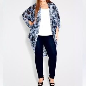 City Chic Forest kimono coverup open front longline light NWT Size XXL Blue